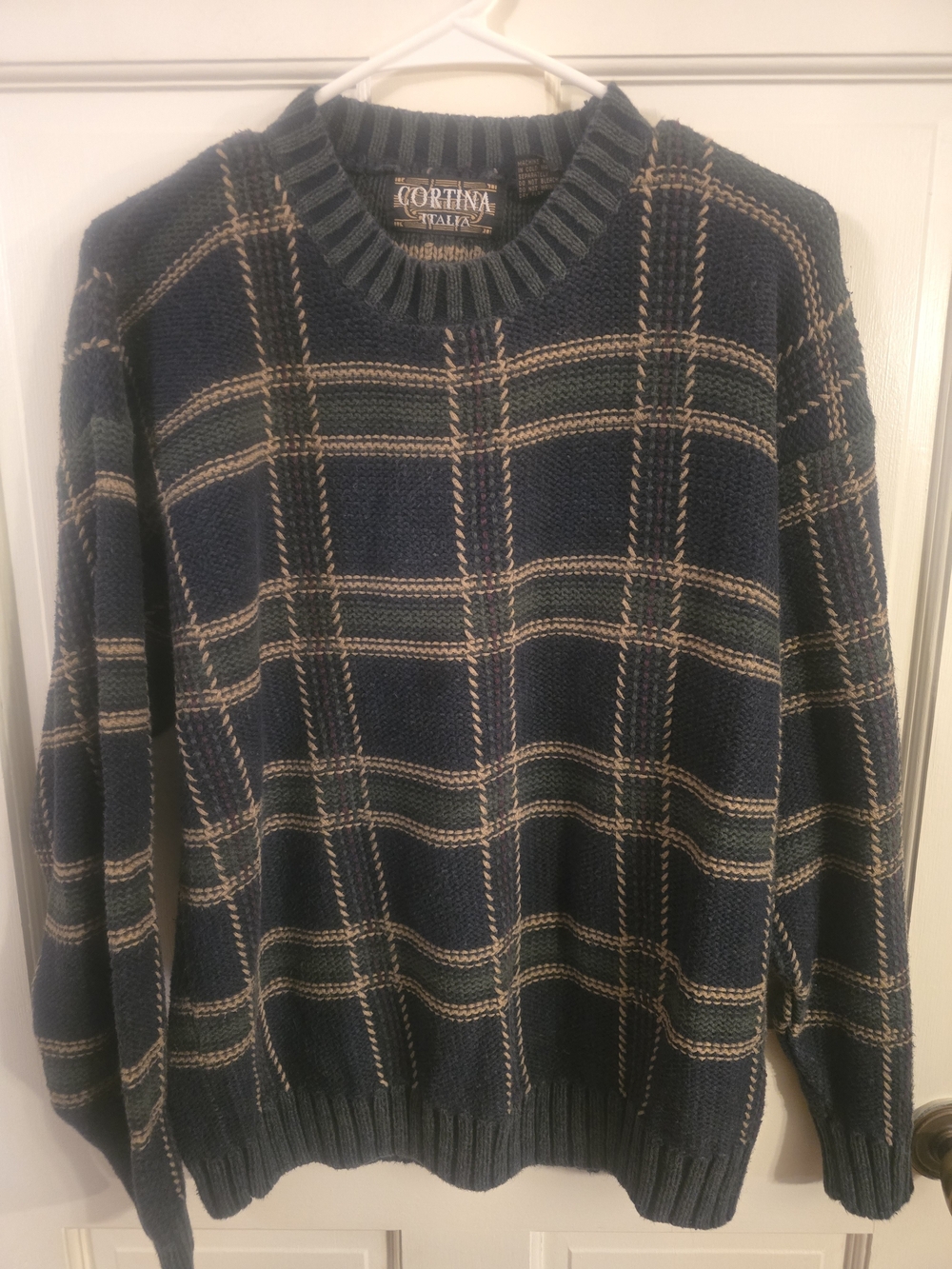 Vintage Cortina Italia Men's Navy Plaid Crewneck Sweater #378